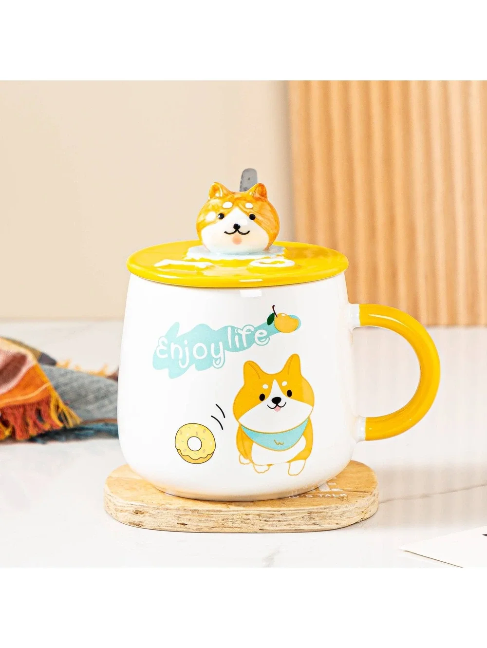 Shiba Inu Enjoy Life 13oz Mug With Lid and Spoon